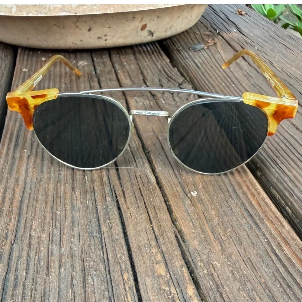 Vintage Pan Oceanic Sunglasses Silver Round Metal Faux Tortoise Amber Taiwan